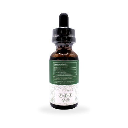 A 1500mg tincture of premium CBD oil sitting on a white background.