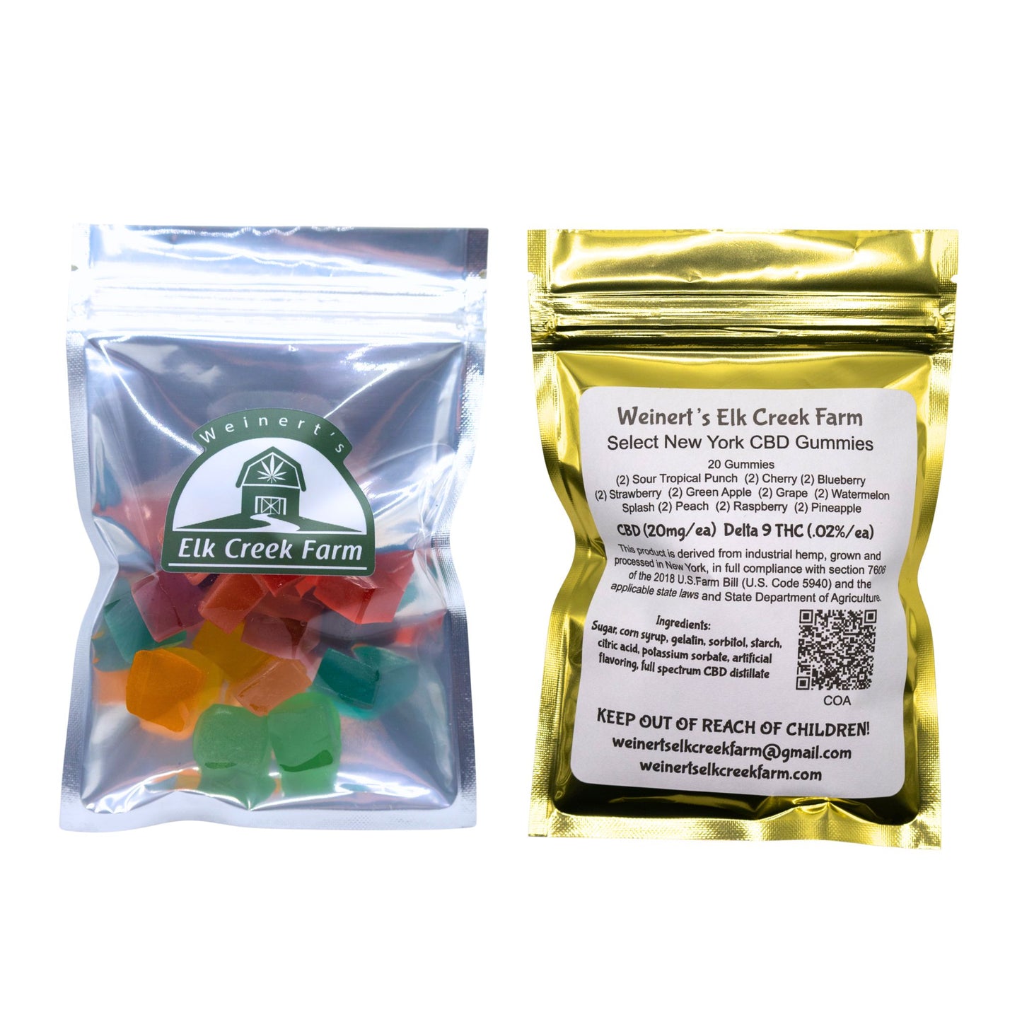 The front and back packaging of 400mg CBD infused Gummy Cubes.