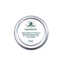 Load image into Gallery viewer, A tin of CBD Salve sitting on a white background. This CBD Salve is made with organic beeswax, full spectrum CBD, essential oils, Coconut oil, magnesium oil and arnica extract.
